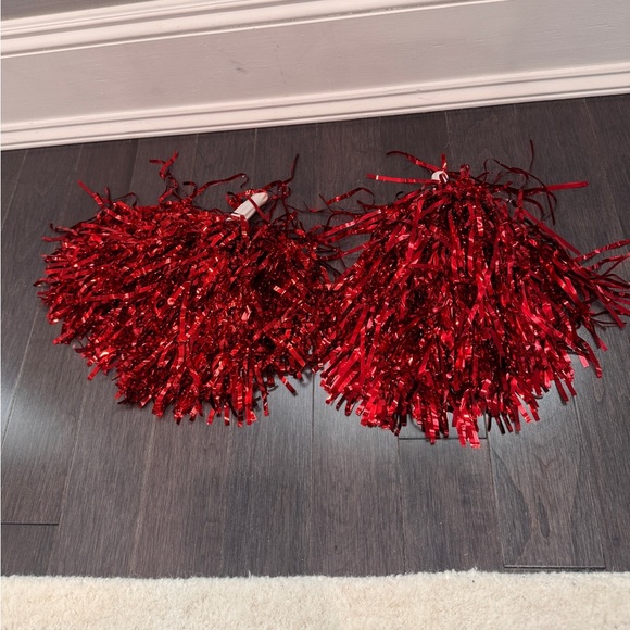 Other - NWOT Metallic Red Cheerleading Pom Poms with Handles Girls Cheerleader
